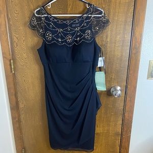 Black Beaded Neckline Dress with Ruching in back - size 12 - NWT